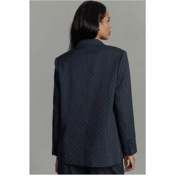 Mare Mare Anthropologie Sparkle Pinstripe Blazer Sz XS Navy NWT - Picture 3 of 10